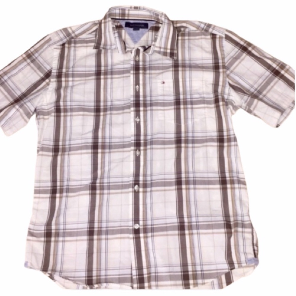 Mens Plaid Tommy Hilfiger Button Down Medium Top